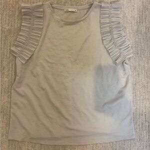 Zara Light Gray Ruffle Sleeve Blouse